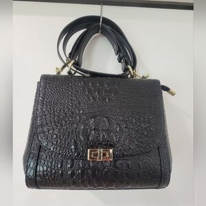 Black Faux Crocodile Crossbody Handbag Gold Hardware New w/o Tags